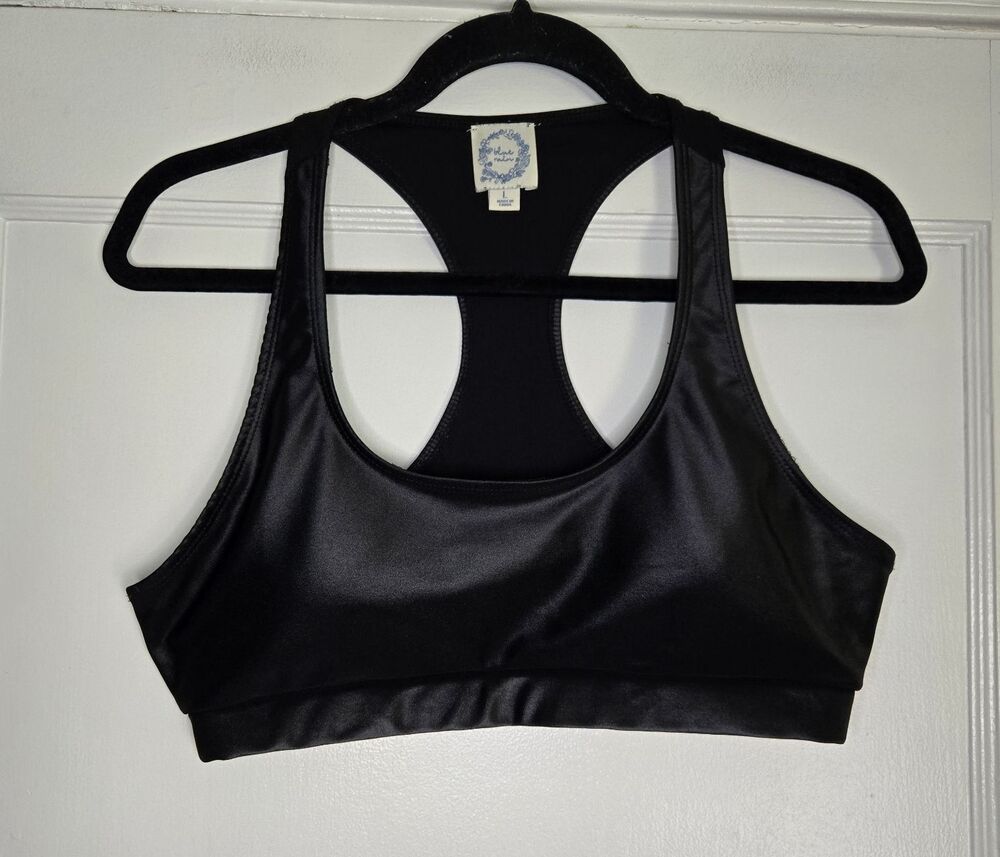 Blue Rain Black Racerback Sports Bra Womens L Wireless Pullover